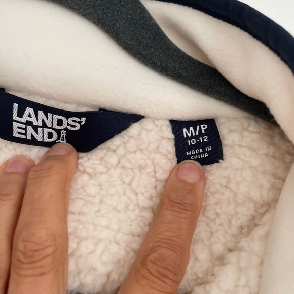 Lands' End Jackets & Coats Lands End Cream With Blue Trim Fleece Sherpa Jacket - Picture 3 of 6